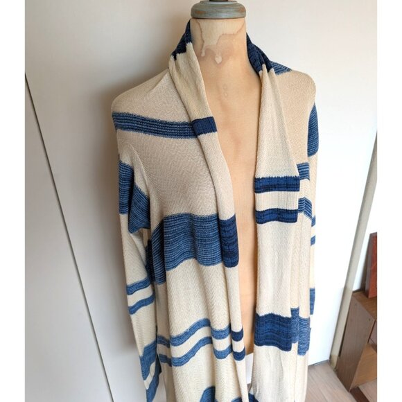 Ralph Lauren Women's Cotton Silk Knit Striped Open Shawl Long Cardigan Size Larg - Picture 3 of 14